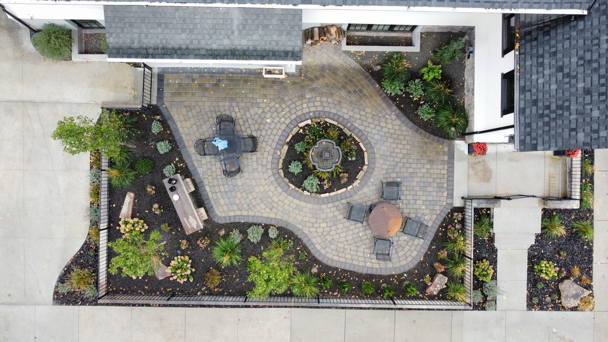 Drone photo of Living Waters Landscape paver project