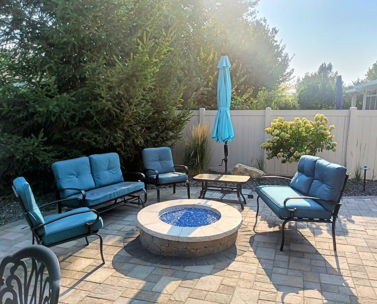 Comprehensive landscape project with detailed patio, firepit, and garden designs